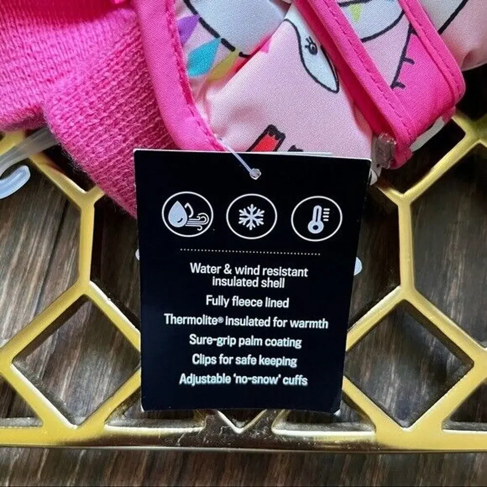 The Childrens Place Snow Gloves Sz 12 24M Pink Dino Print Fleece Lined Mittens